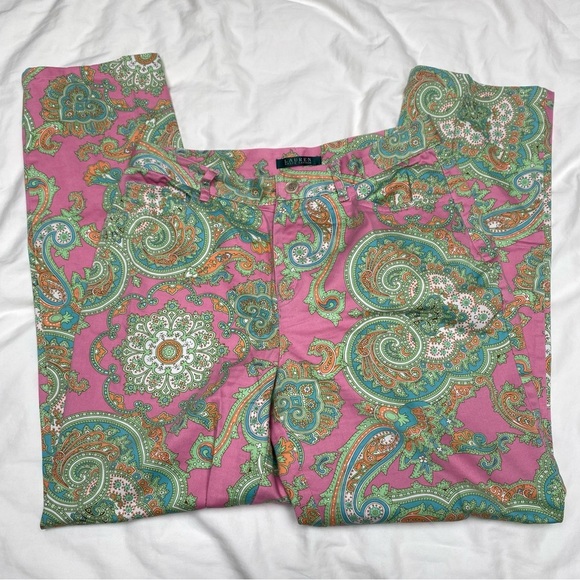 Lauren Ralph Lauren Pants - Lauren Ralph Lauren women's straight-leg pants pink/ green paisley print Sz 8